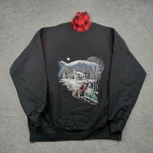 Vintage Gopher Sport Sweatshirt Mens XL Black Fleece Cabin Christmas Graphic USA